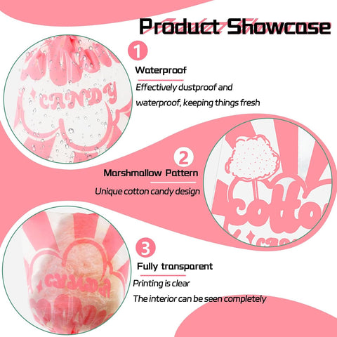 50 Pcs Cotton Candy Bags with Ties, 11.5 x 18.5 Inches