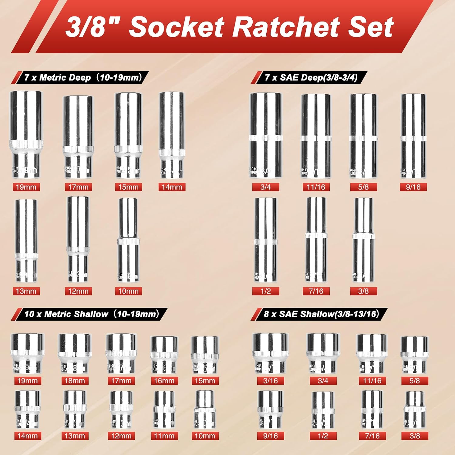 Egofine 117 Pieces 1/4 & 3/8 inch Drive Socket Ratchet Wrench Set, Metric/SAE Size, with Bit Socket Set and Extension Bar for Auto Repairing and Household, with Storage Case