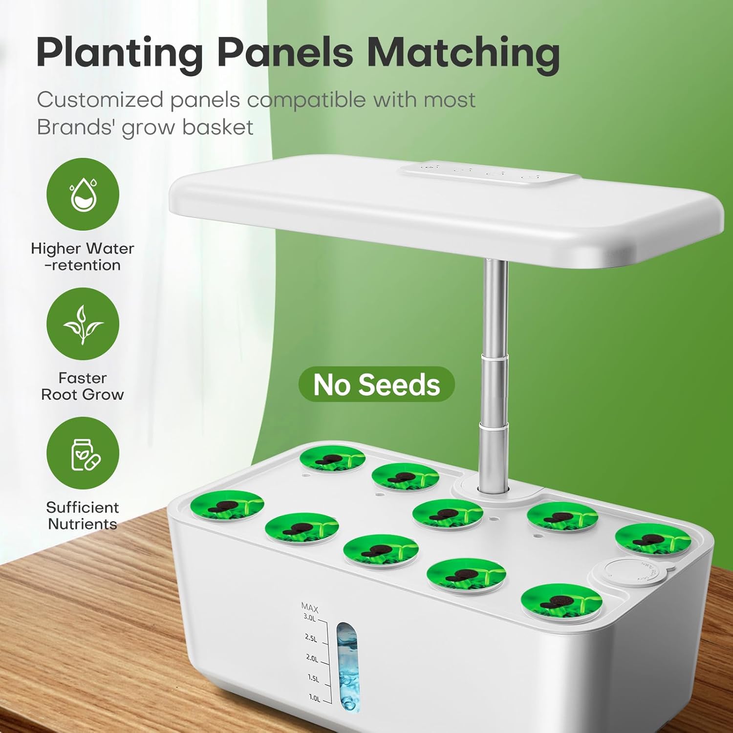 Ahopegarden Indoor Garden Hydroponics Growing System: 10 Pods Kit with LED