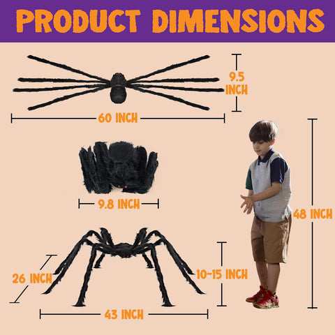 JOYIN Halloween Outdoor Decorations Giant Spider, 5 Ft Large Spider for Yard Lawn Garden Patio Scary Halloween Outside Decor, Indoor Haunted House Prop and Home Party Decor, Black