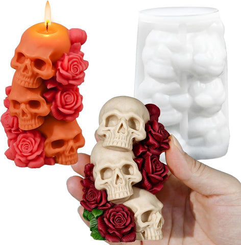 Halloween Candle Mold, 3 Layer Columnar Rose Skull Candle Mold