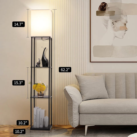 Gupuzm Floor Lamp with Shelves, with Modern Square Standing Lamp with Smart APP Control RGB Bulb, Corner Display Bookshelf Lamp for Living Room, Bedroom and Office (black-9RGB)
