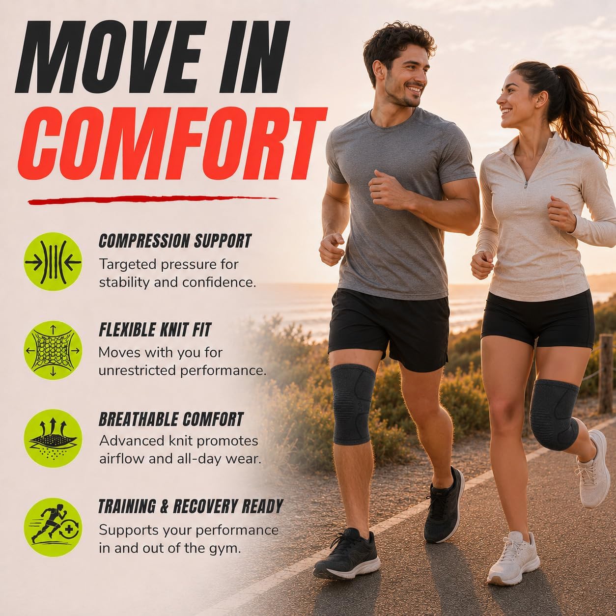 Knee Brace Knee Support Wrap for Pain Relief, Workout, Swelling & Recovery