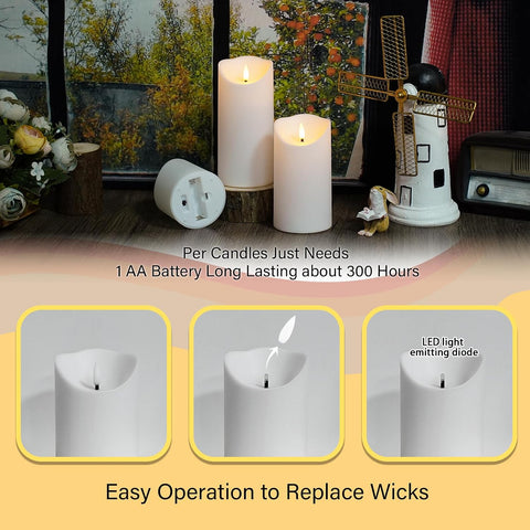 Nimiko Flameless Candles with Remote, Battery Operated Flickering Flameless Candles, LED Candles with Timer 2/4/6/8H, with Realistic LED Candles Set of 9 (D3 x H 3" 4" 5" 6" 7") (White)