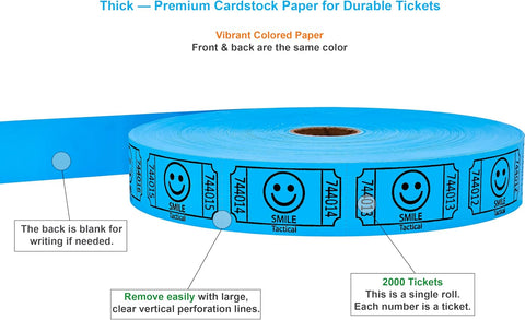 Tacticai 2000 Smile Raffle Tickets, Single Roll, Blue