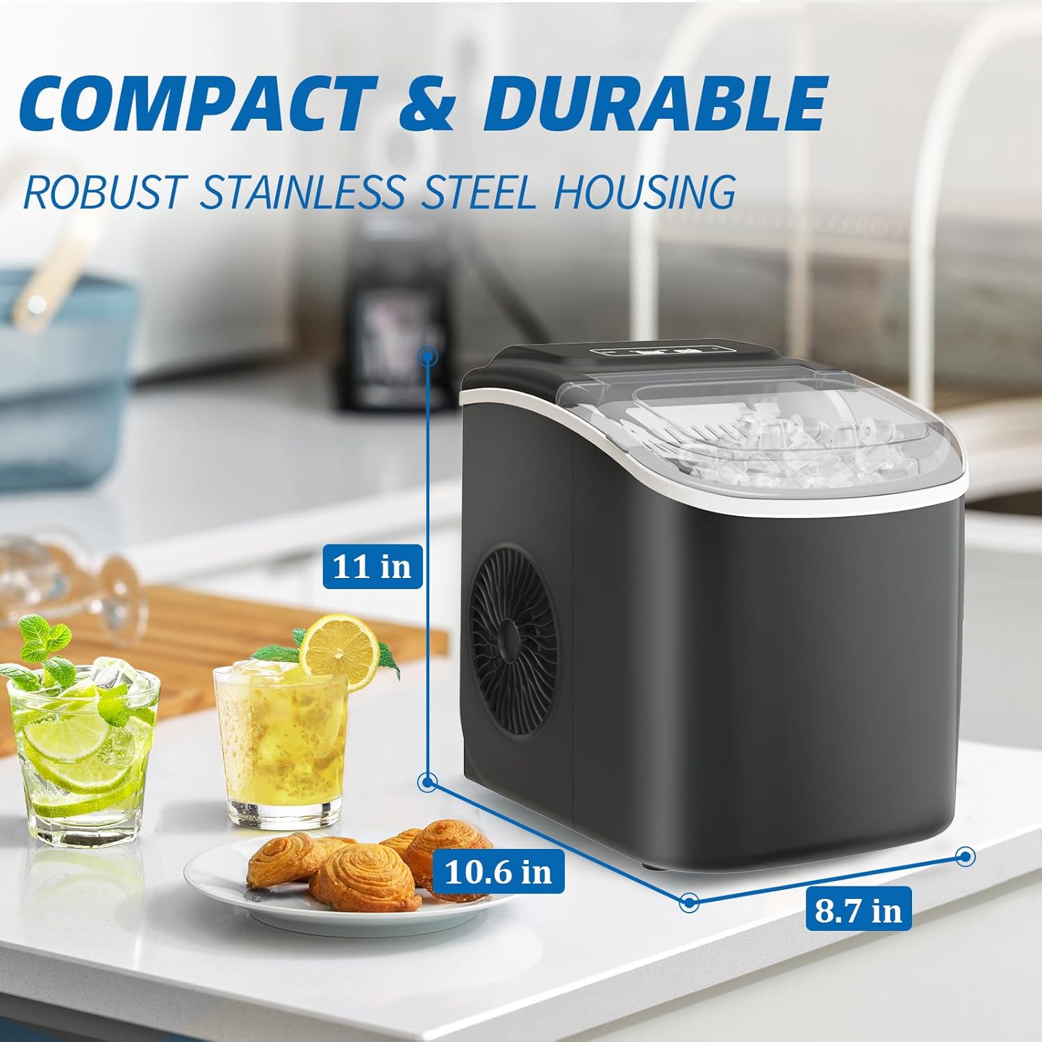 26LBS Per Day Portable Countertop Ice Maker, Self-Cleaning
