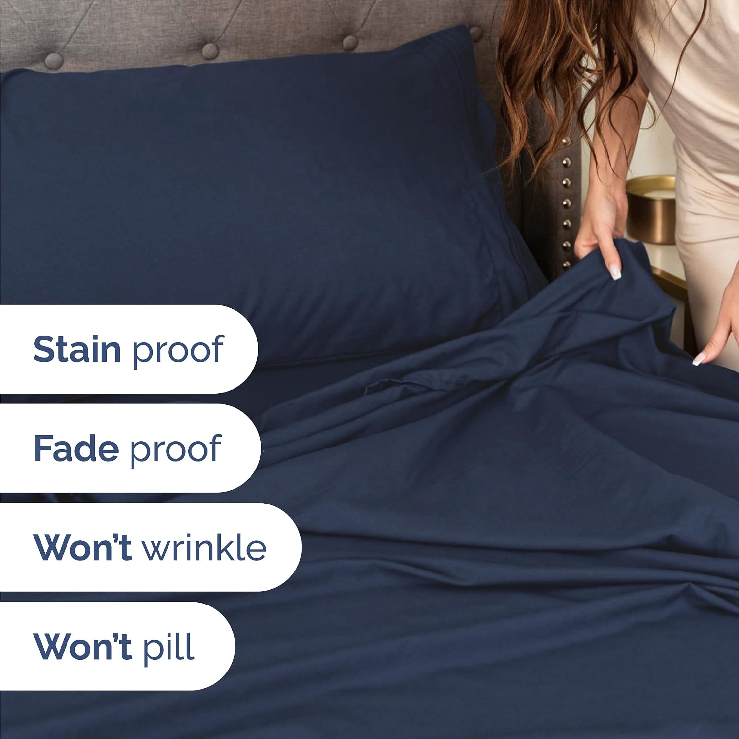 Queen Size 4 Piece Sheet Set - Breathable & Cooling Sheets - Navy Blue