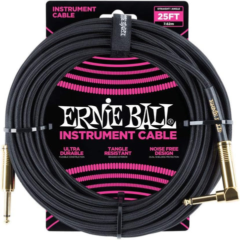 Ernie Ball Braided Instrument Cable, Straight/Angle, 10ft, Black (P06081)