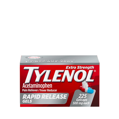 Tylenol Extra Strength Acetaminophen Rapid Release Gels, Pain Reliever and Fever Reducer Medicine, Gelcaps with Laser-Drilled Holes, 500 mg Acetaminophen, 225 Count