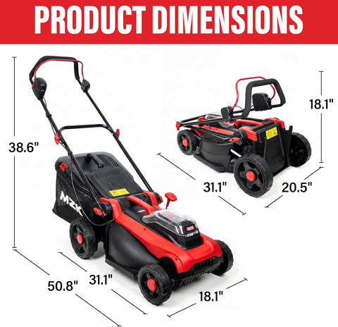 MZK 40V 16-Inch 2-in-1 Lawn Mower, Brushless Cordless Push Mower