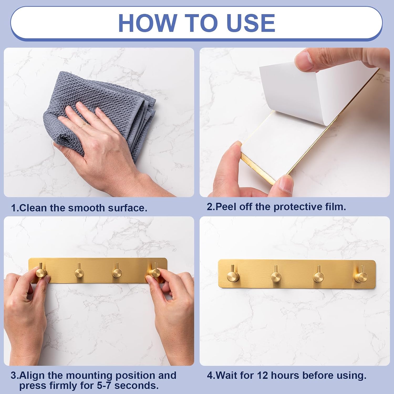 Key Holder with 4 Hooks,Adhesive Key Hanger Organizer for Wall Mount