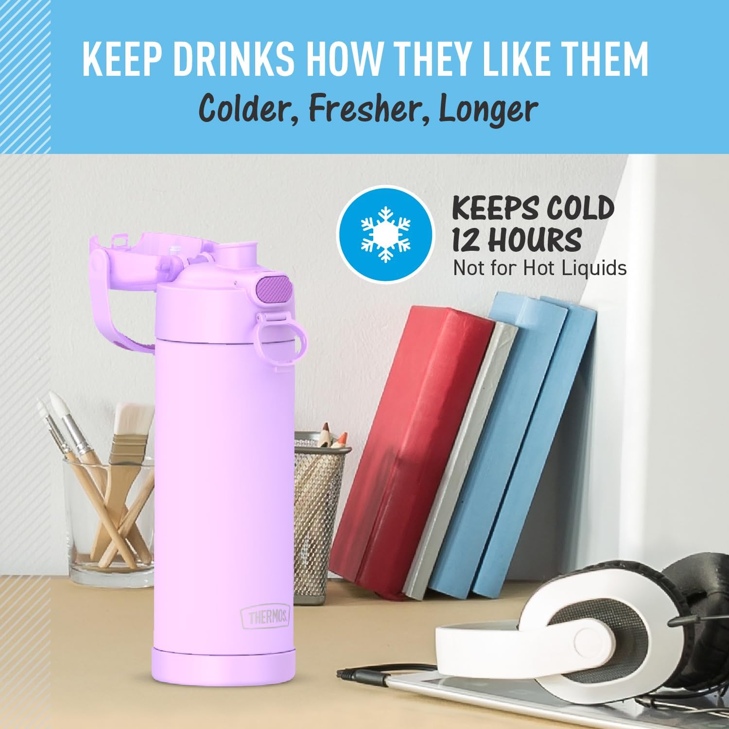 THERMOS FUNTAINER Water Bottle with Spout, 16oz, Neon Purple