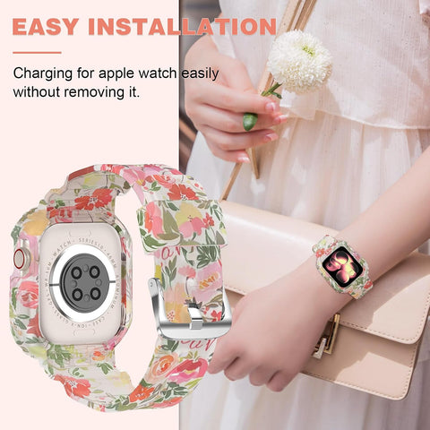 XYF Compatible for Crystal Clear Apple Watch Bands S11/10 42mm Floral Red