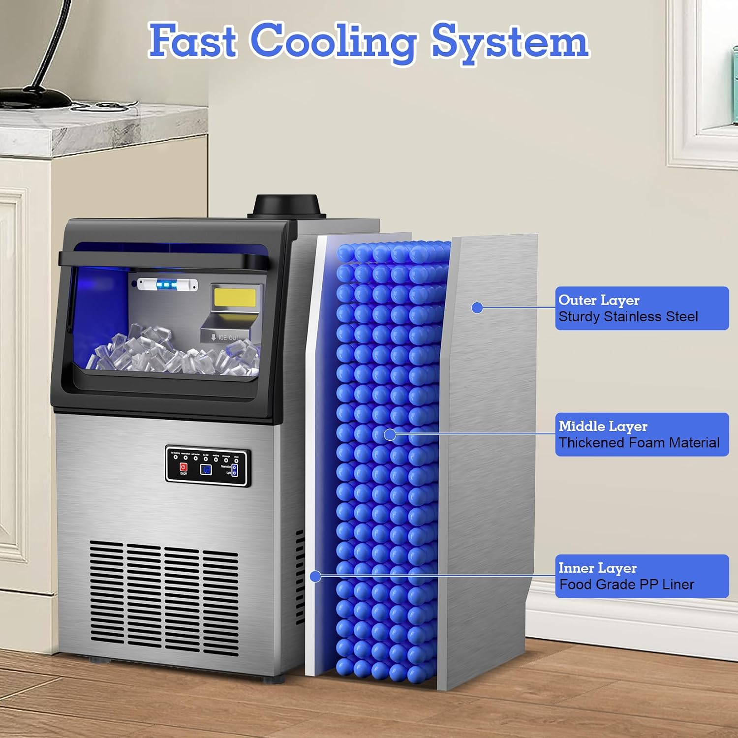 Commercial Nugget Ice Maker Machine, 70LBS/24H with 16LBS Storage Bin