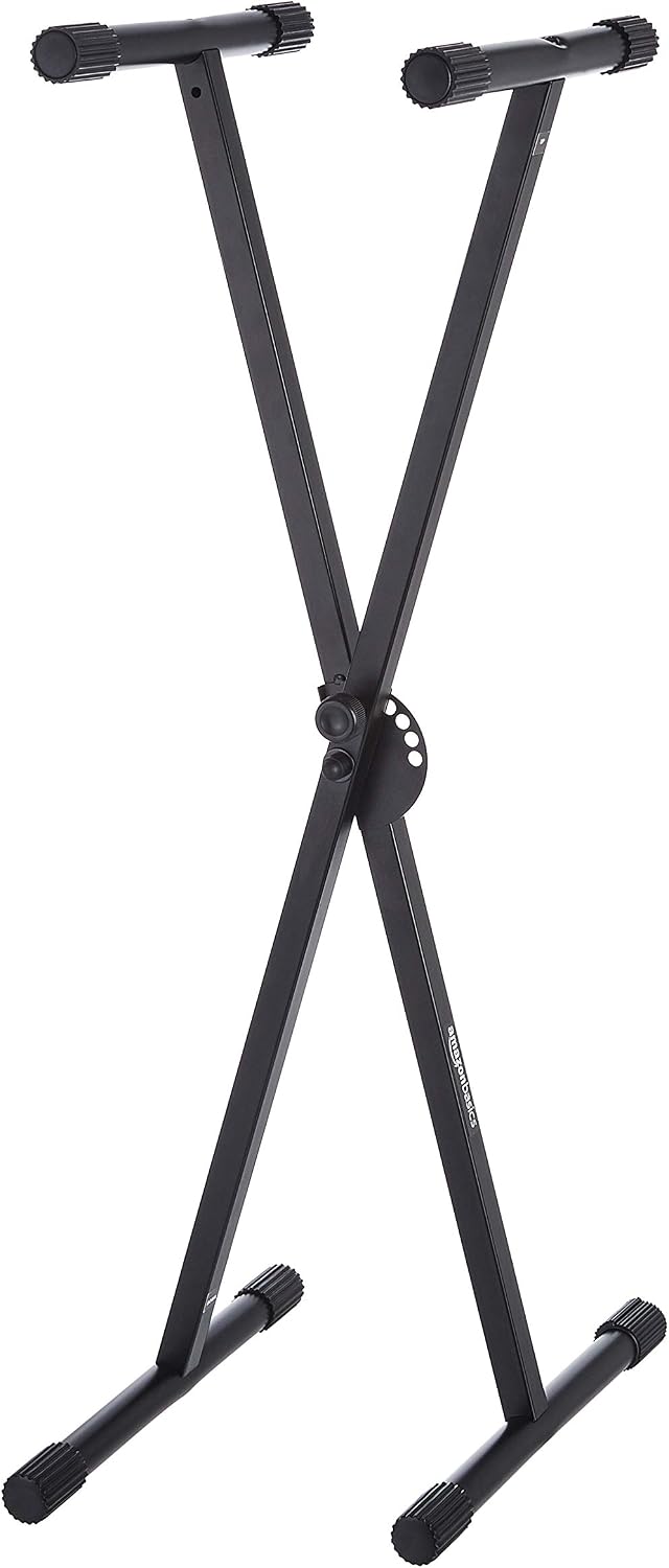 Amazon Basics Keyboard and Piano Stand, Adjustable Height, Portable Single-X-Shape, Stable Steel Construction, Black