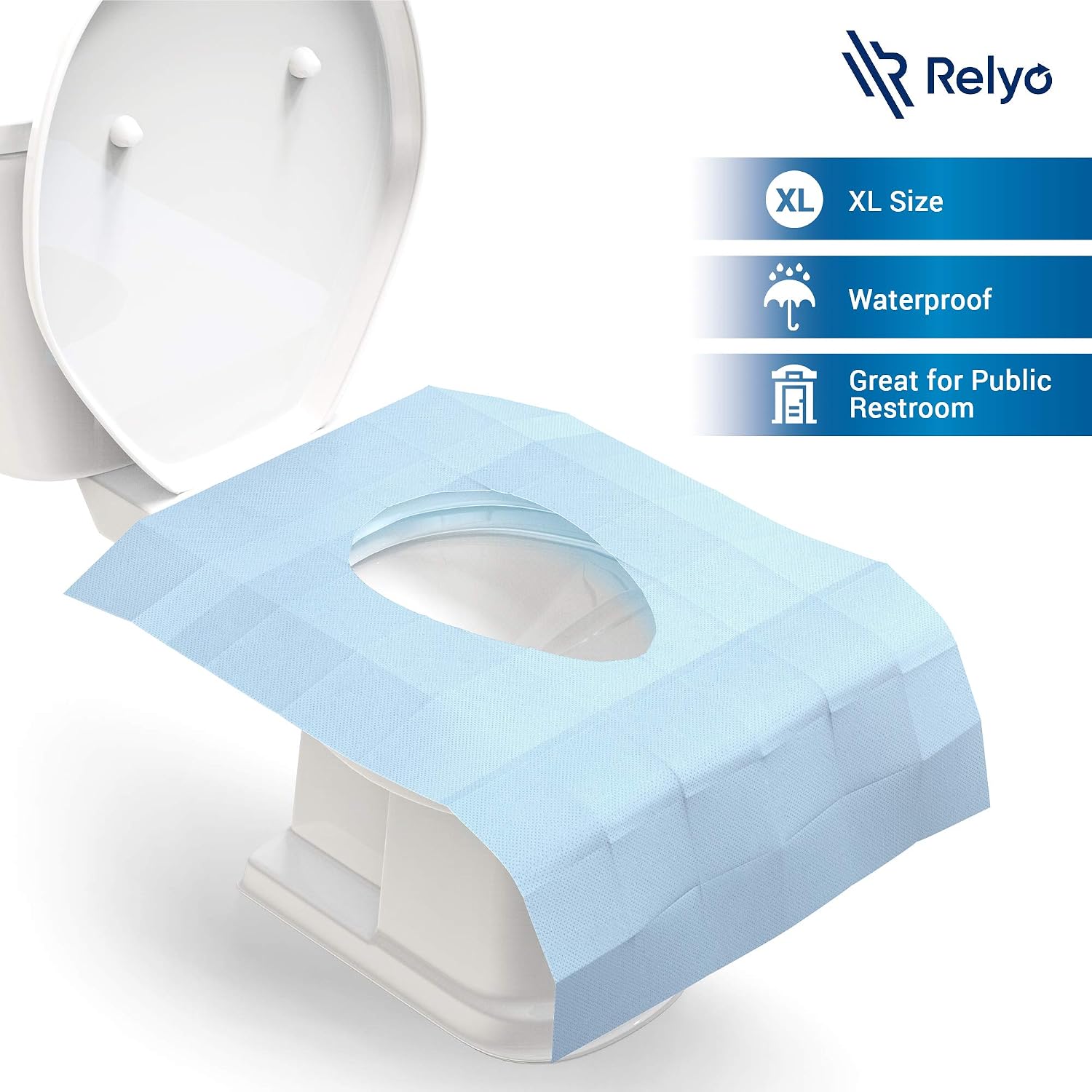 Relyo 20 Pack XL Disposable Toilet Seat Covers – Waterproof Toilet Cover Sheets with Adhesive Tabs for Adults, Kids & Toddlers, Travel, Public Restrooms, Airplane, Camping
