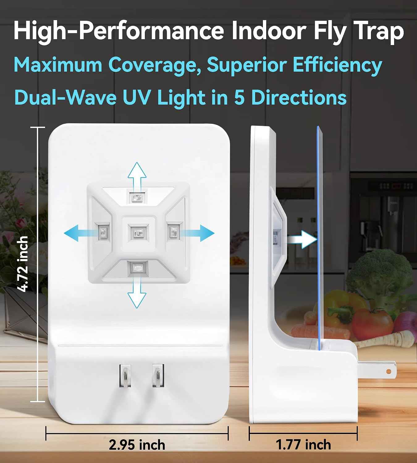 Advanced Double-Sided Indoor Fly Trap for Home, Plug-in 5-Way UV Light