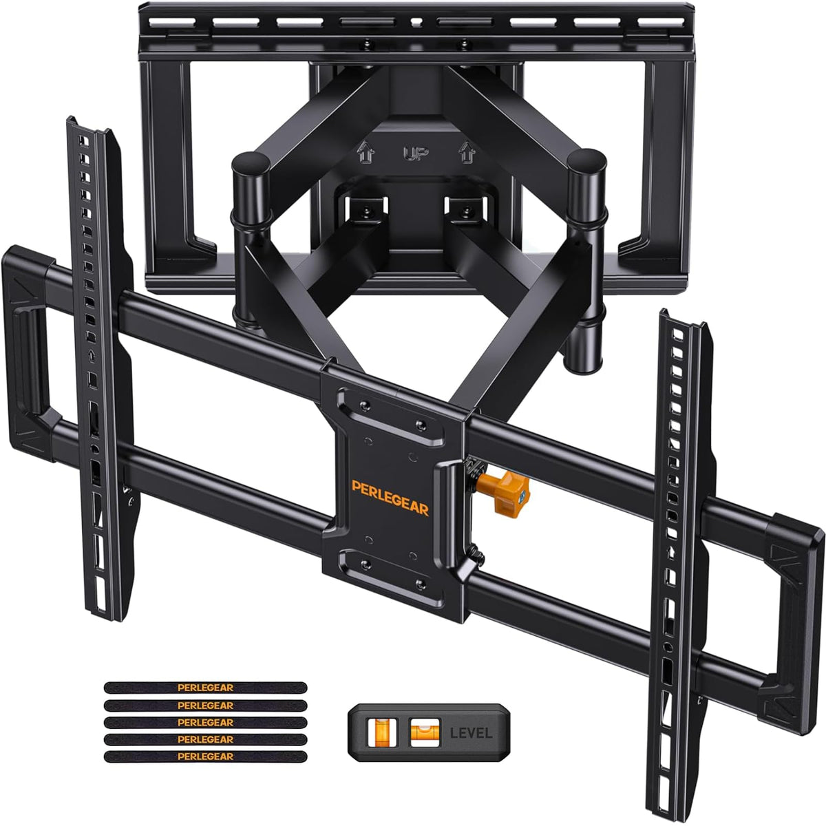 Perlegear UL Listed Full Motion TV Wall Mount for 42-85 inch TVs up to 132 lbs, TV Mount with Dual Articulating Arms, Tool-Free Tilt, Swivel, Extension, Leveling, Max VESA 600x400mm, 16" Studs, PGLF8