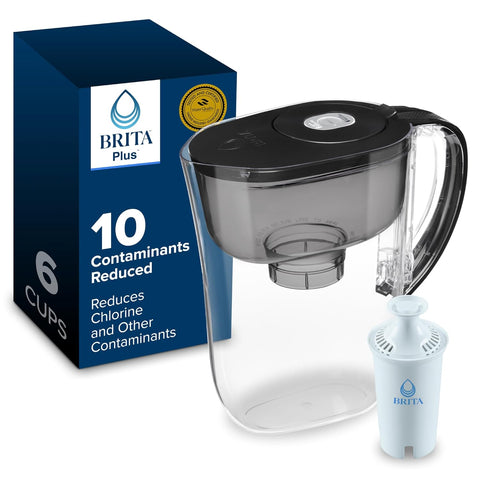 Brita Small 6 Cup Water Filter Pitcher, 1 BritaPlus Filter, Metro, Black