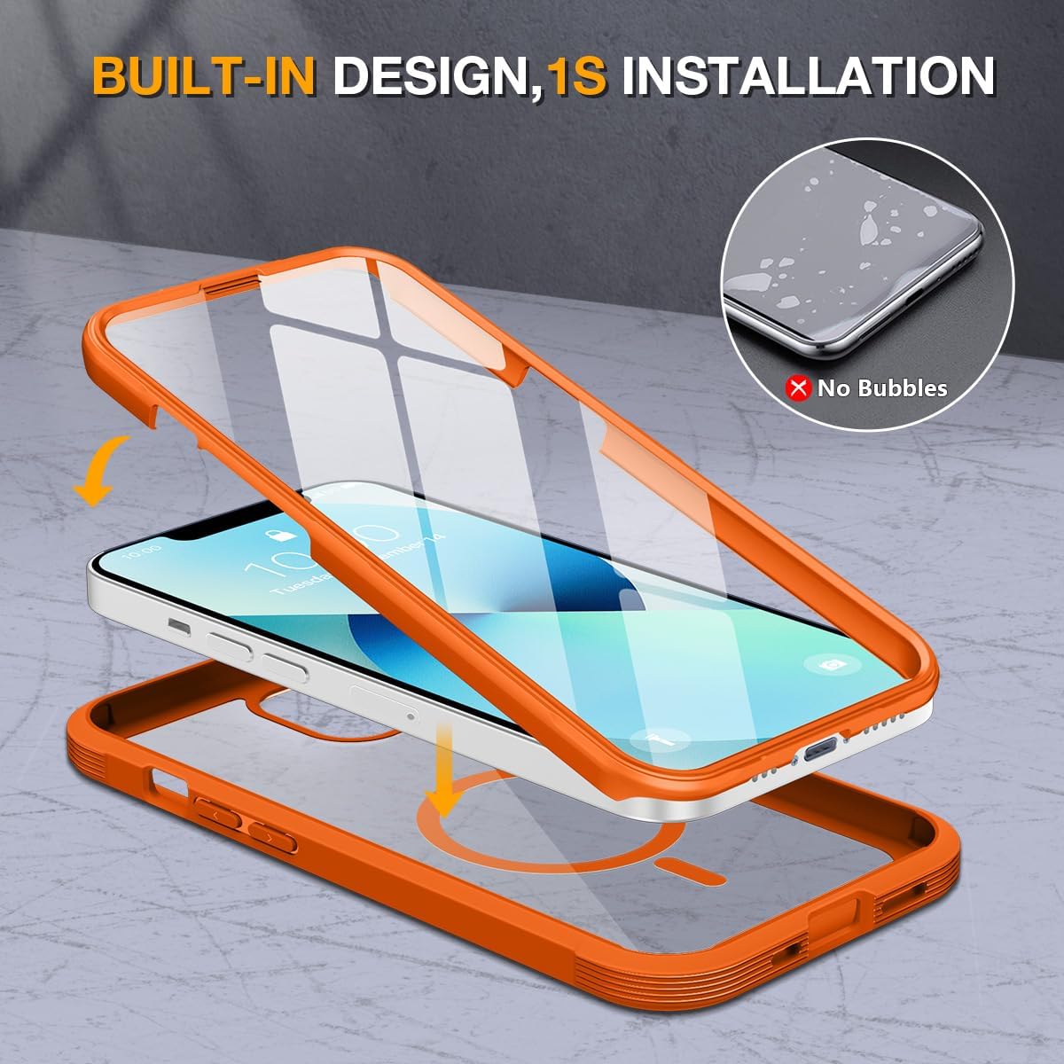 miracase for iPhone 13 Case 6.1",Built-in Glass Screen Protector,Orange