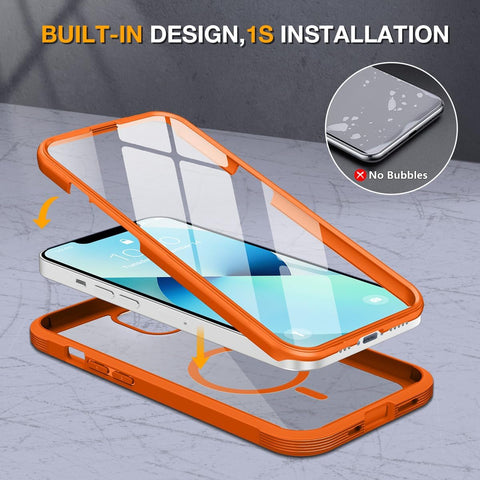 miracase for iPhone 13 Case 6.1",Built-in Glass Screen Protector,Orange
