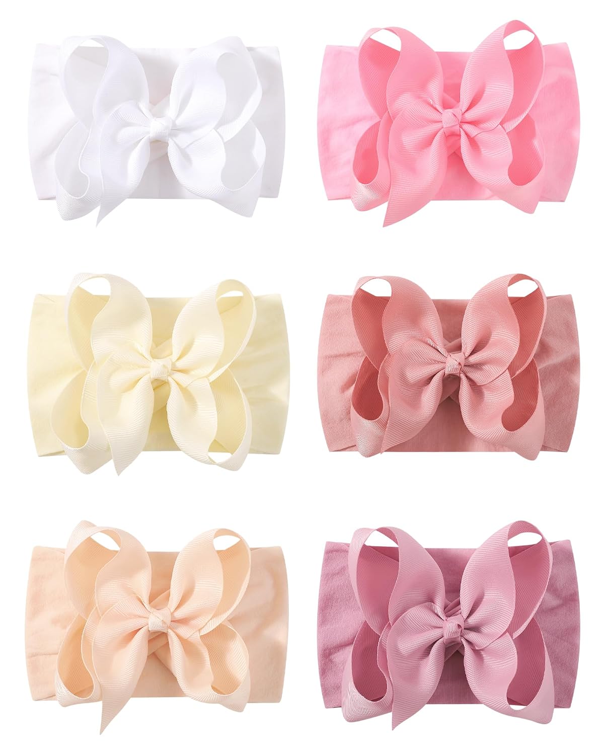 doboi 6PCS Baby Girl Bows Big Baby Headbands Ribbon Bow Nylon Headbands