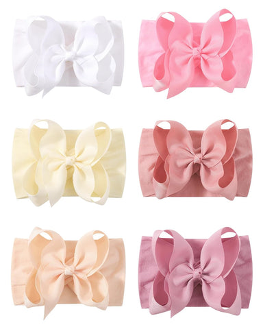 doboi 6PCS Baby Girl Bows Big Baby Headbands Ribbon Bow Nylon Headbands