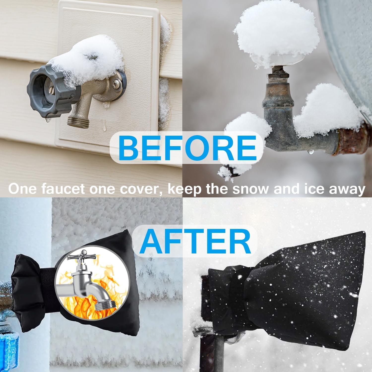 Outdoor Faucet Covers for Winter, Actgan 8.3"H x 6"W Thickened Outside Garden Faucet Socks for Freeze Protection, Reusable Insulated Faucet Covers, 2 Pack, Black