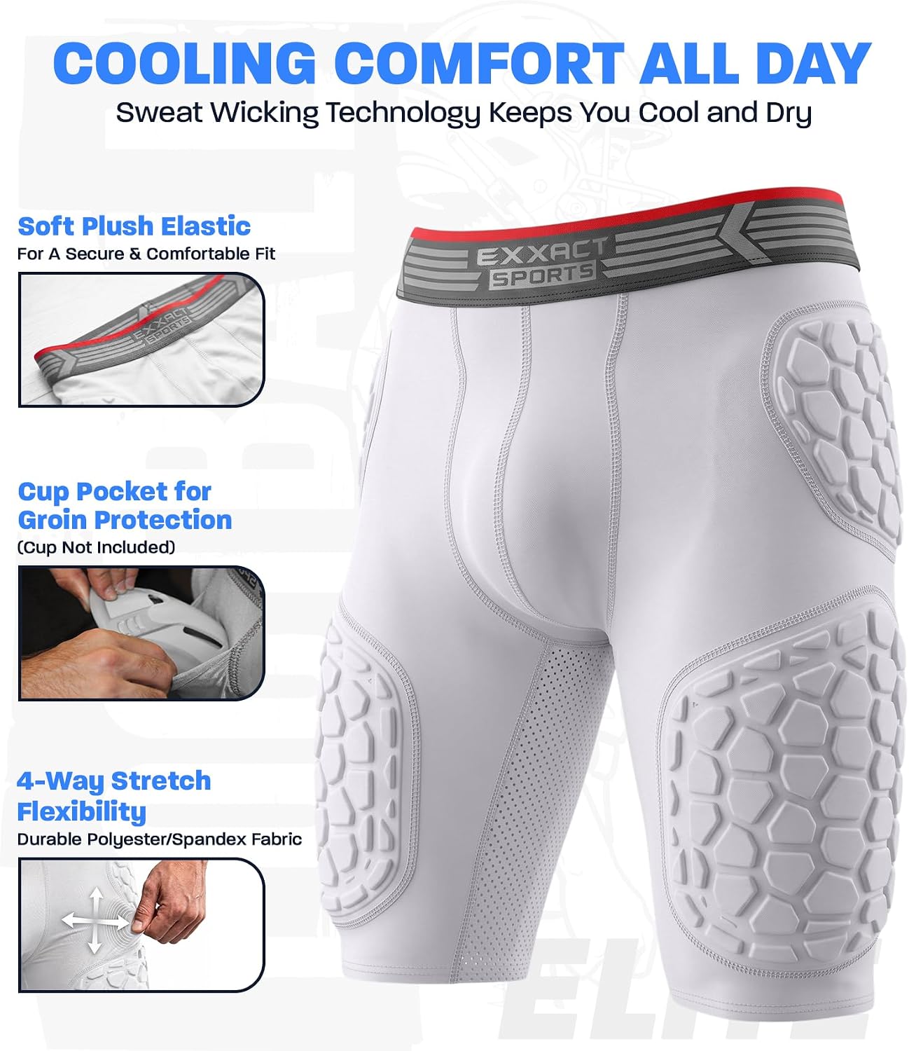 Exxact Sports Elite 5-Pad Adult Football Girdle for Men with Cup Pocket