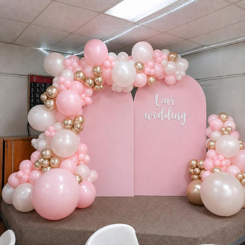 Pink and Gold Balloons, 12 Inch Pastel Light Pink and Pearl Sand White Latex Balloon with Metallic Champagne Gold Beige Balloon for Boho Princess Women Birthday Baby Bridal Shower Wedding Engagement