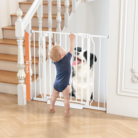 34" Tall Baby Gate No Drilling, Auto Close Dog Gate Indoor, White