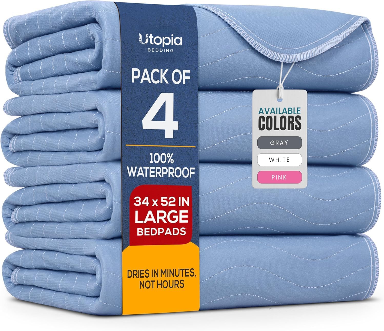 4 Pack Waterproof Reusable Heavy Absorbency Incontinence Bed Pads 34"x52"