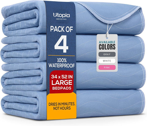 4 Pack Waterproof Reusable Heavy Absorbency Incontinence Bed Pads 34"x52"