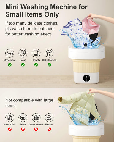 Portable Washing Machine, 9L Mini Laundry Washer with 3 Modes Cleaning for Underwear, Baby Clothes, Sock, Small Delicates. Foldable Washer and Dryer Combo for Apartment, Home, Hotel, Camping,RV(White)