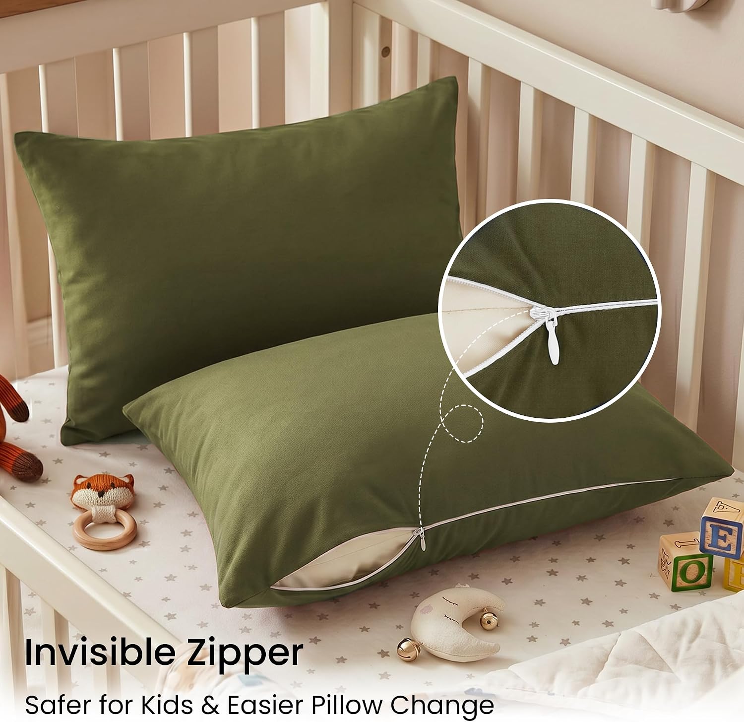 EXQ Home oddler Pillowcases Zippered 13x18, Set of 2 (Olive Green)