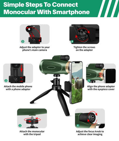 Monocular Telescope 80x100 High Power with Smartphone Adapter Tripod,Larger Vision Monoculars for Adults with BAK4 Prism & FMC Lens, Suitable for Bird Watching Hunting Hiking Camping Wildlife-Green