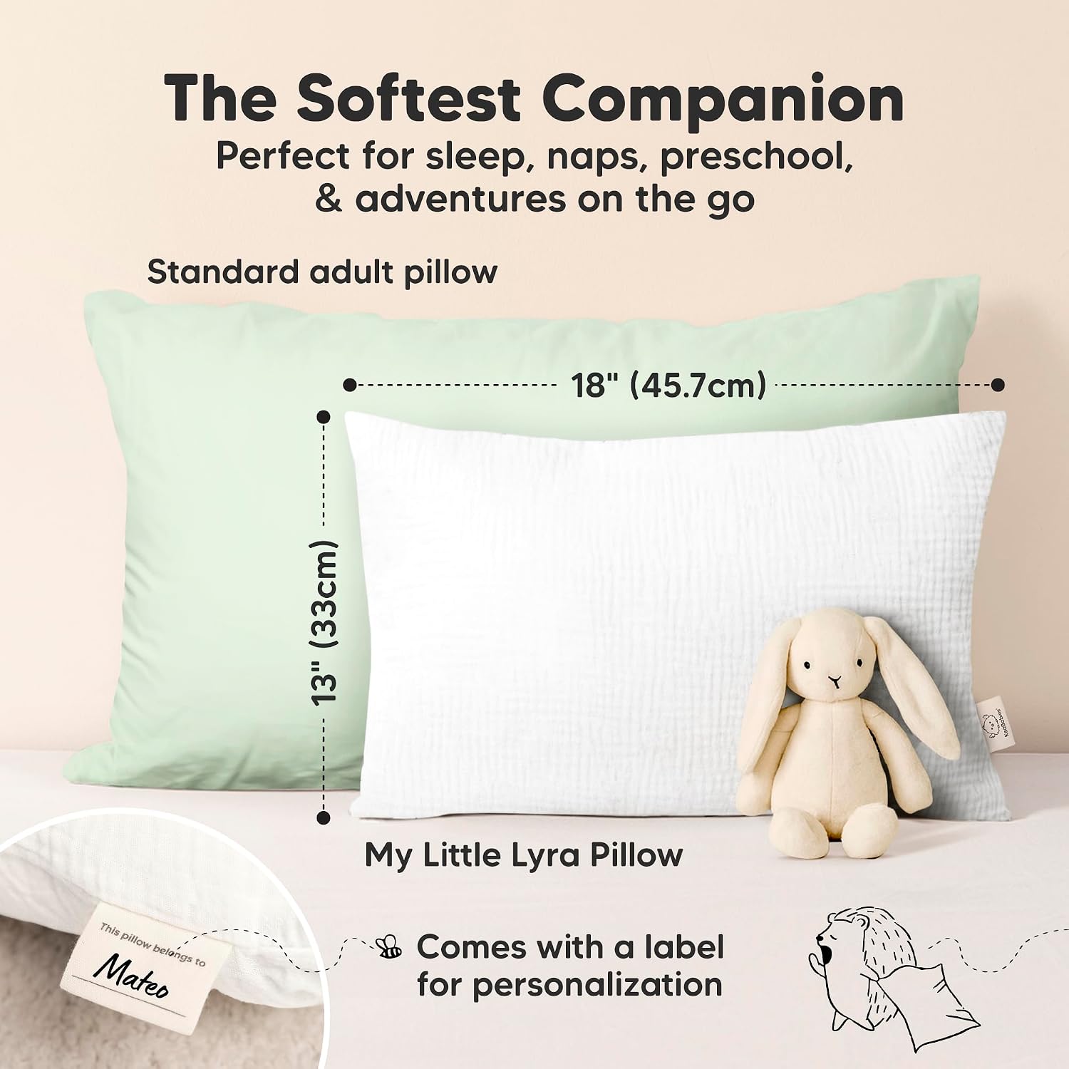 KeaBabies Toddler Pillow with Pillowcase,13x18 Soft Breathable (Flora Vale)
