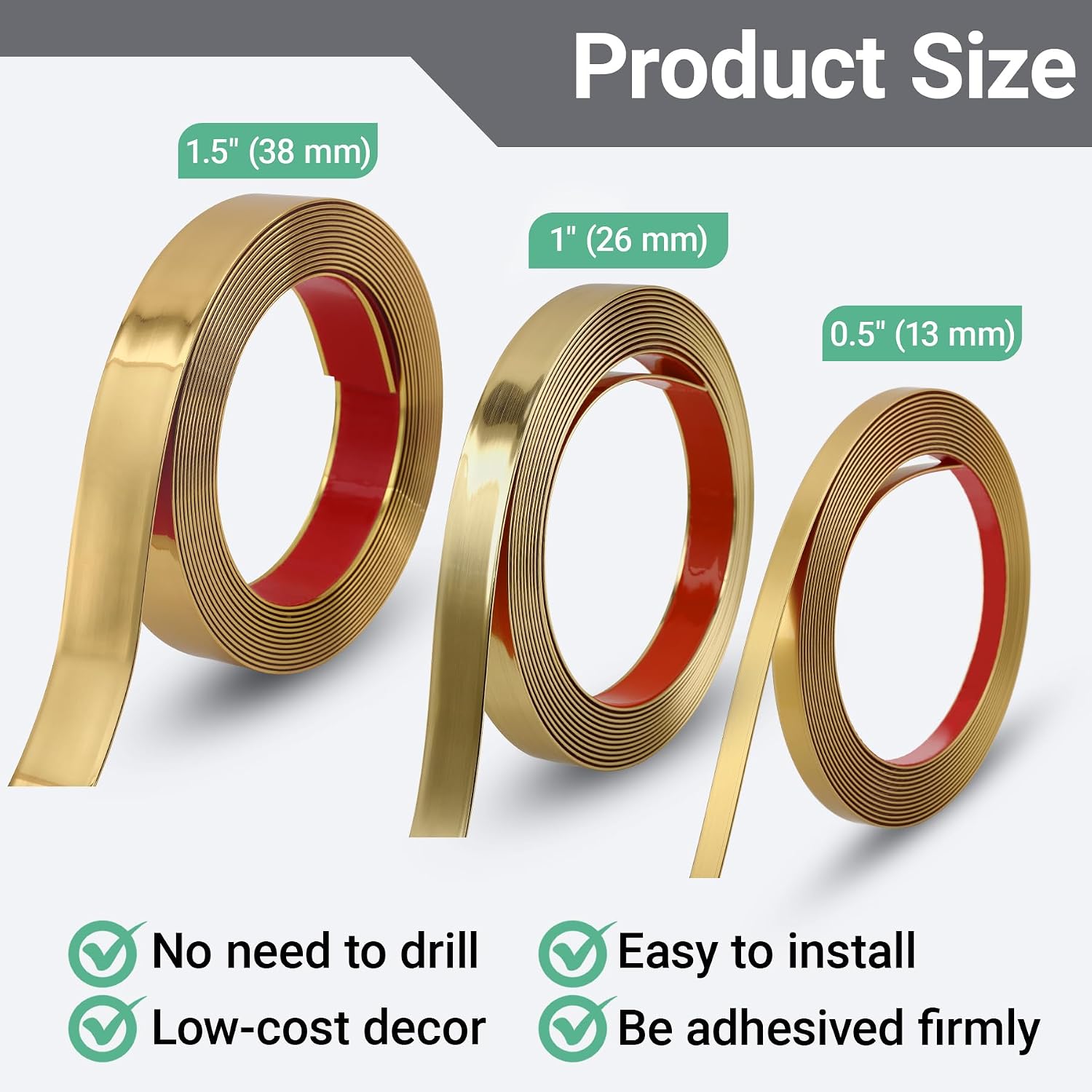Gaahing 196.8" x 0.5" Matte Gold Molding & Wall Trim, Flexible Peel and Stick Decorative Strip for Tile, Mirror, Ceiling, Floor, Panel, Cabinet