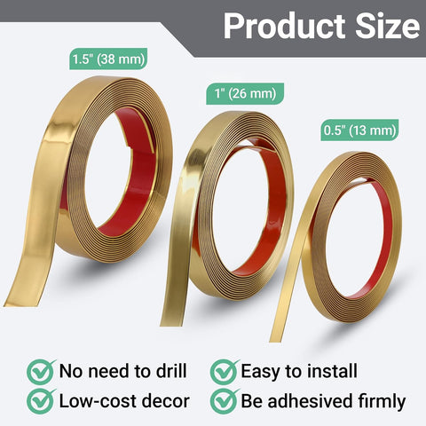 Gaahing 196.8" x 0.5" Matte Gold Molding & Wall Trim, Flexible Peel and Stick Decorative Strip for Tile, Mirror, Ceiling, Floor, Panel, Cabinet