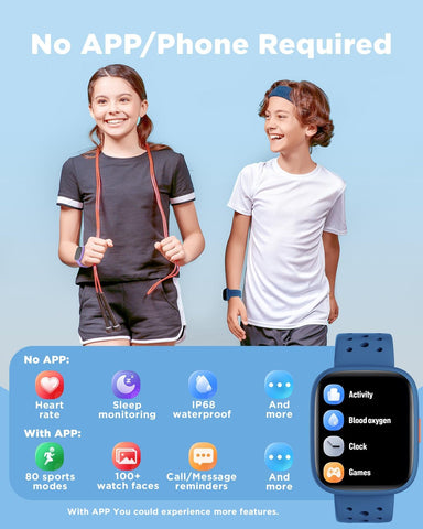 BIGGERFIVE Kids Smart Watch No Phone Needed, 1.8" Fitness Tracker Watch