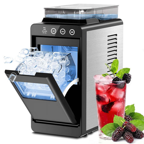Kismile Countertop Ice Maker with 1.2L Top Water Tank, 8 Bullet Cubes in 6 Mins, 26.5lbs in 24Hrs, 2 Ice Sizes, Self-Cleaning Portable Ice Maker with Basket and Scoop, for Home/Camping/RV, Black