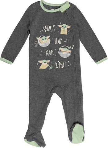 STAR WARS The Child Baby Bodysuits Sleep N' Play Coverall Pants Hat and Bibs 8 Piece Outfit Set Newborn to Infant