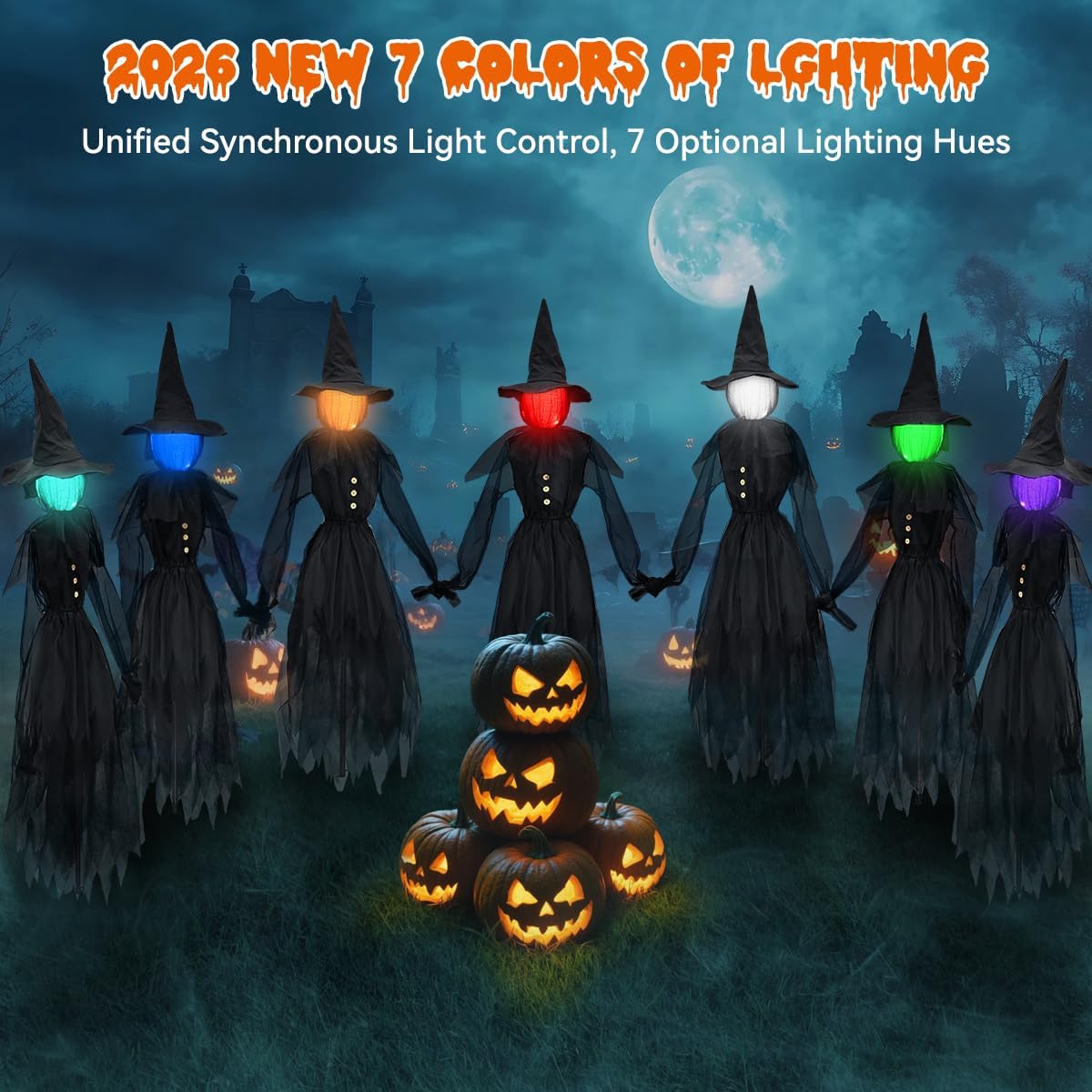 Halloween Decorations Outdoor 4.9 FT Glowing Head Witches Set of 3