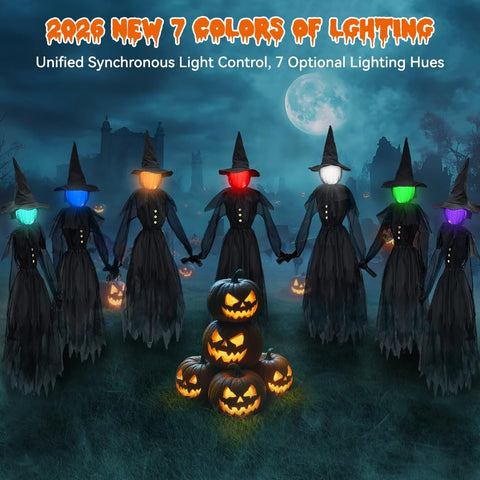 Halloween Decorations Outdoor 4.9 FT Glowing Head Witches Set of 3