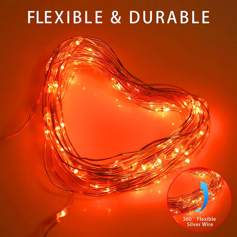Fall Outdoor Decorations, Orange Solar Fairy Lights String, 100LED