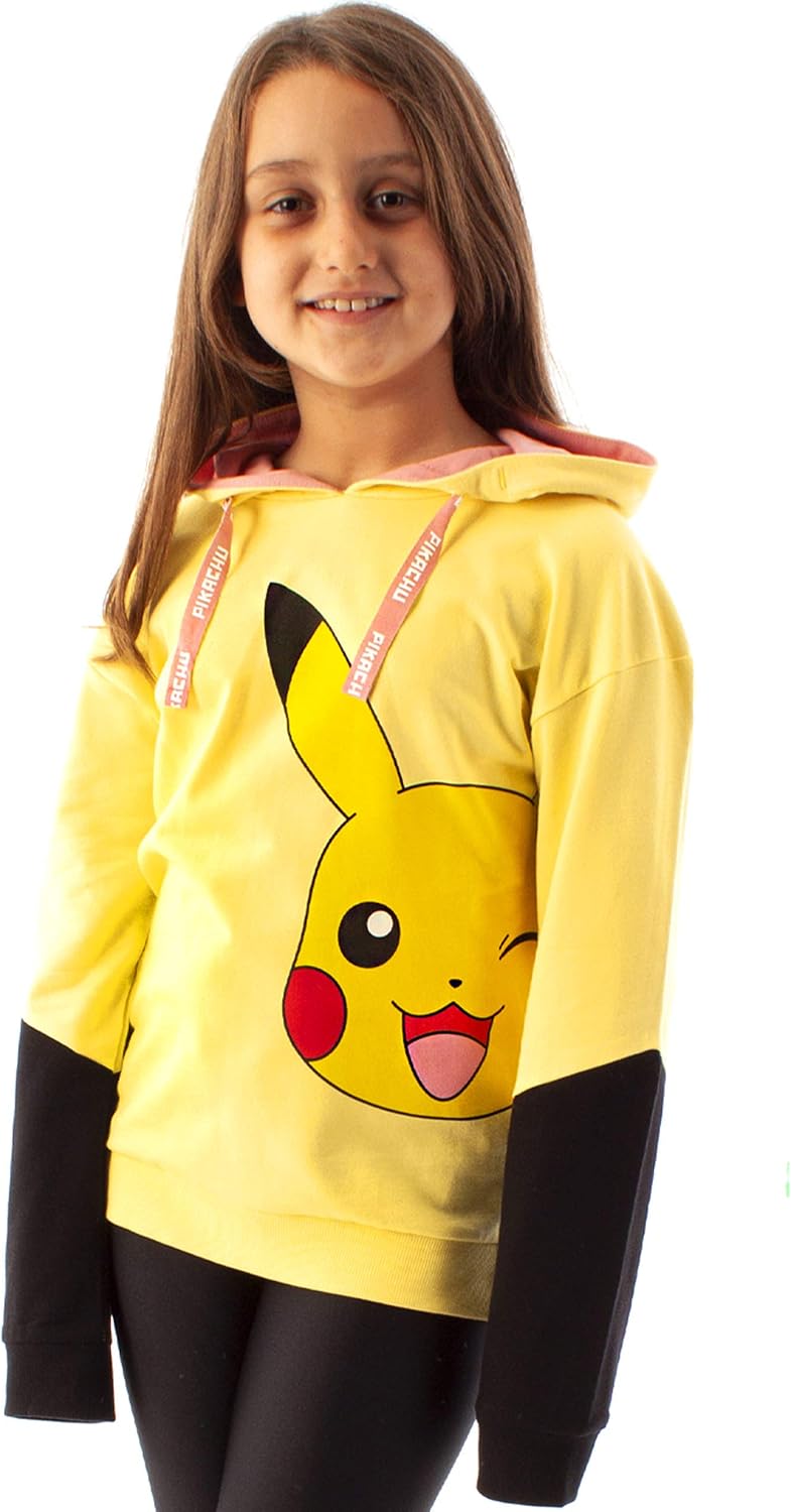 Pokemon Hoodie Girls Kids Yellow Pikachu Hooded Jumper Sweater