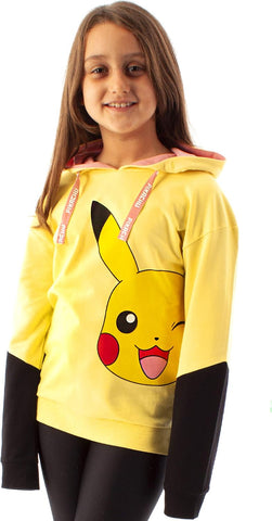 Pokemon Hoodie Girls Kids Yellow Pikachu Hooded Jumper Sweater