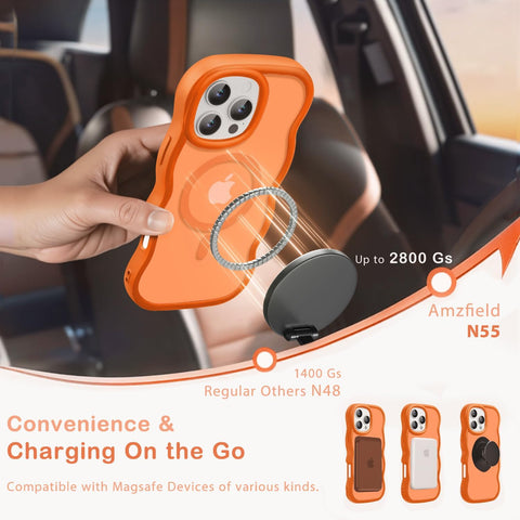 for iPhone 16 Pro Case for Magsafe Wavy Frame Cute, Orange