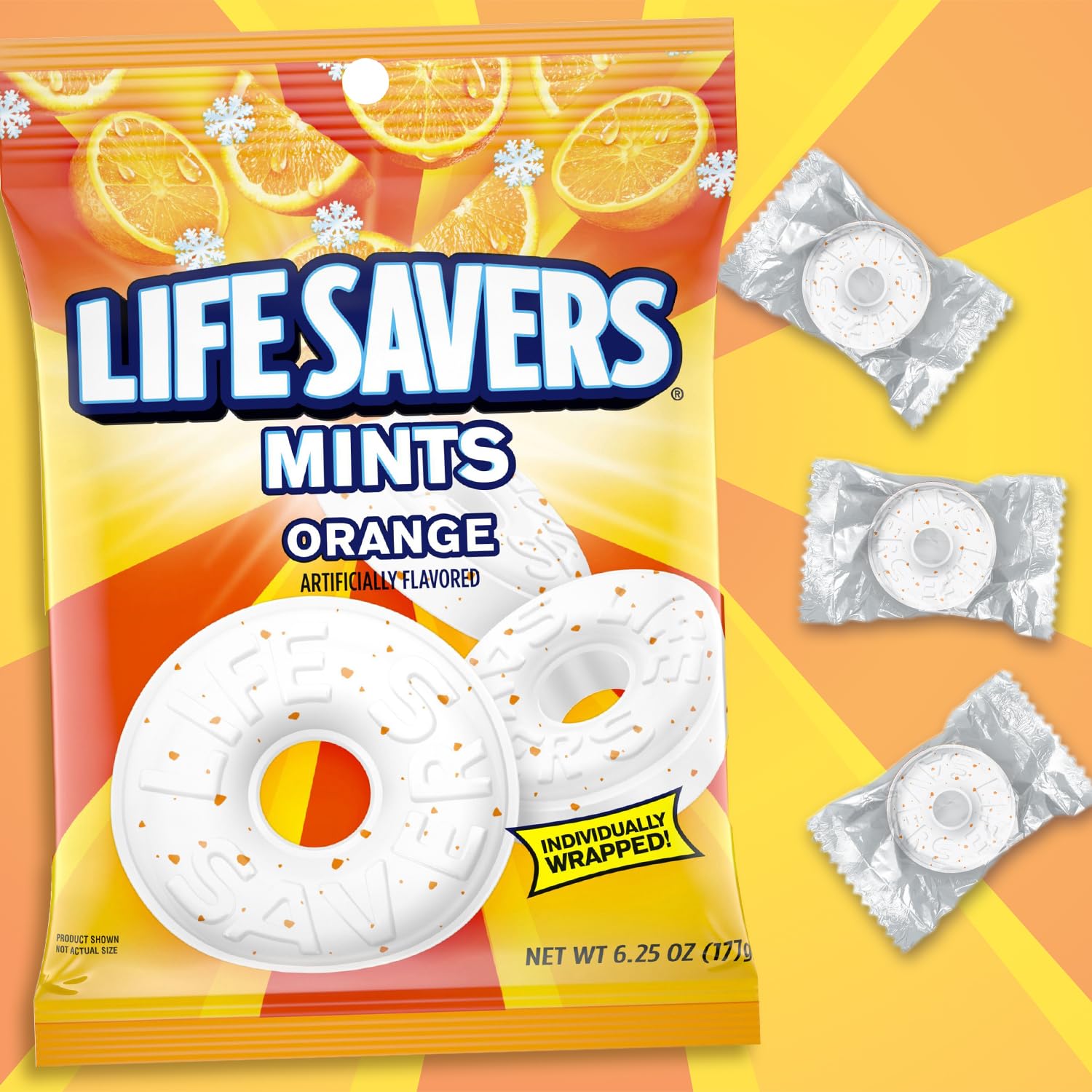Life Savers Orange Mints, Individually Wrapped, for Snacking, Sharing, Office Parties, and Pantry Stocking, 6.25 Ounces (12 Hard Candy Bags)
