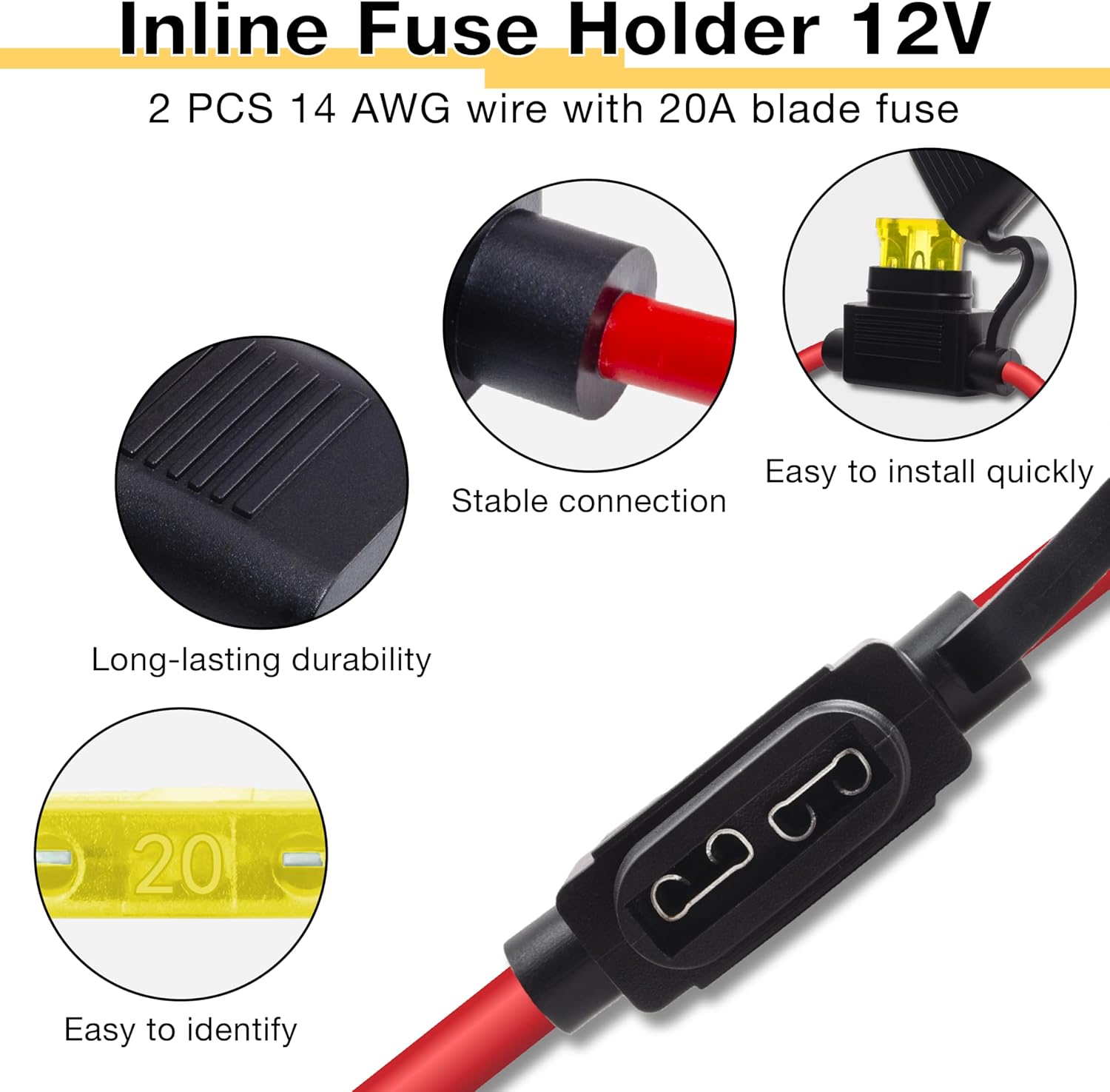 ecocstm 2 PCS Inline Fuse Holders 12V, 14 AWG Car Gauge Inline Fuses